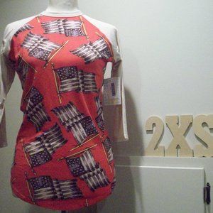 NWT LuLaRoe Randy baseball T, XXS, American flag body